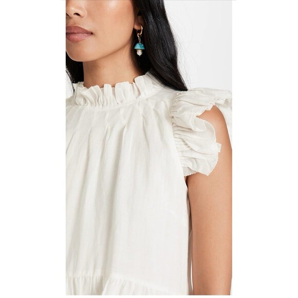 Sea NY Waverly Dress Sz 12 White Tier Flutter Sleeve Cotton Knee Length No Slip - Picture 3 of 14